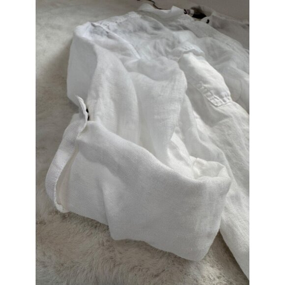 Chico's Size 3 White 100% Linen Long Sleeve Button-Up Blouse w/Roll-Tab Sleeves - Picture 9 of 13
